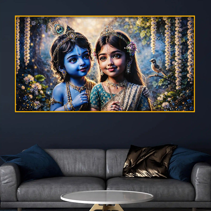 Adorable Krishna Radha Divine Crystal Glass Painting for Wall Decoration