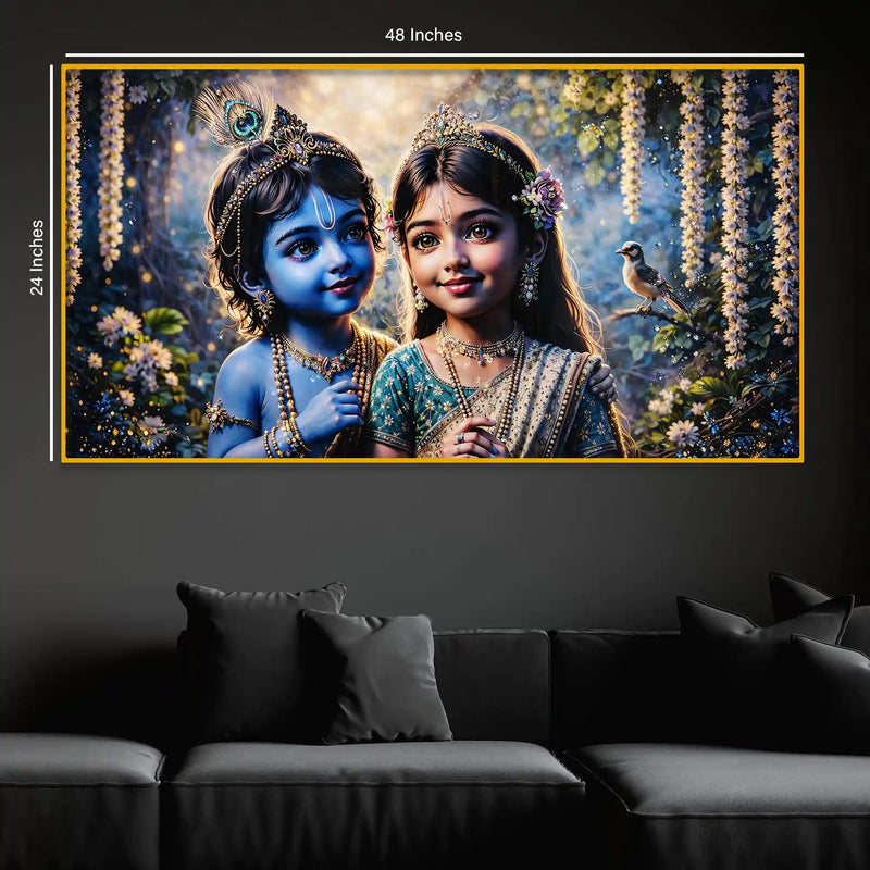 Adorable Krishna Radha Divine Crystal Glass Painting for Wall Decoration
