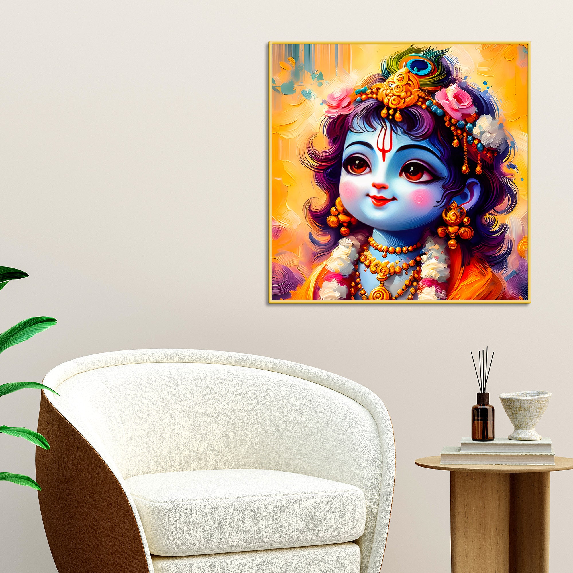 Adorable Little Krishna Canvas Wall Art Painting for Mandir & Living Room
