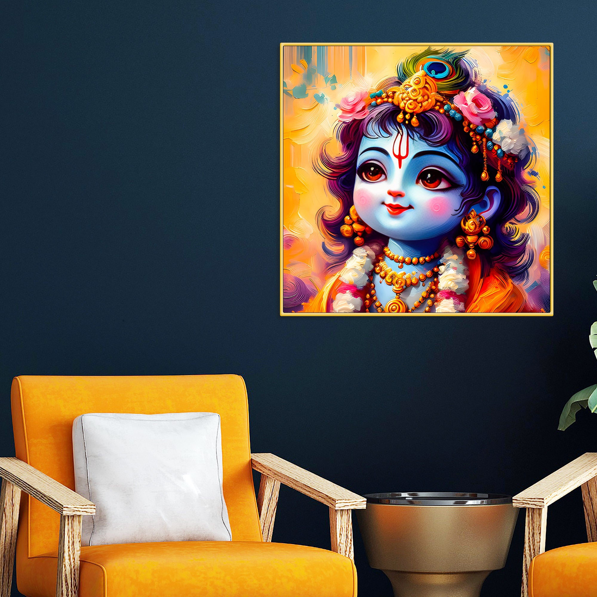 Adorable Little Krishna Canvas Wall Art Painting for Mandir & Living Room