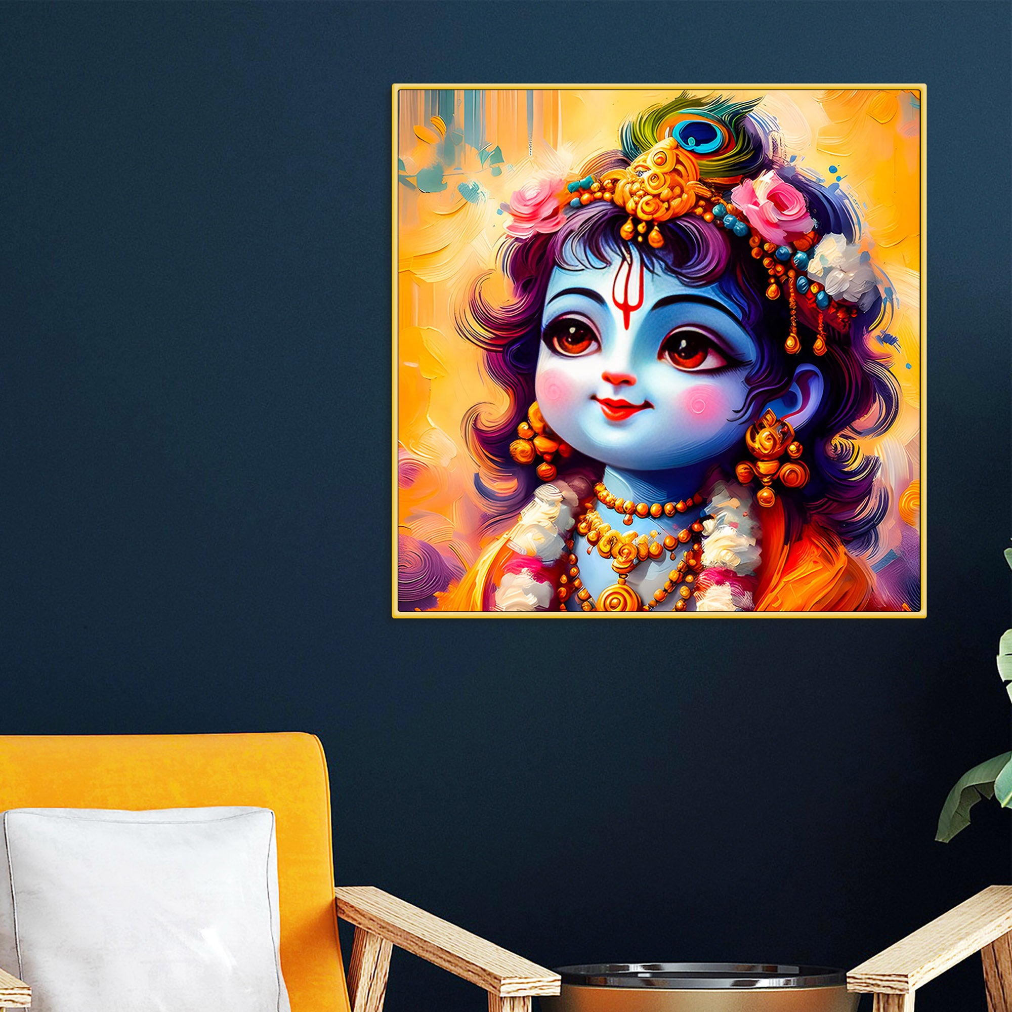 Adorable Little Krishna Canvas Wall Art Painting for Mandir & Living Room