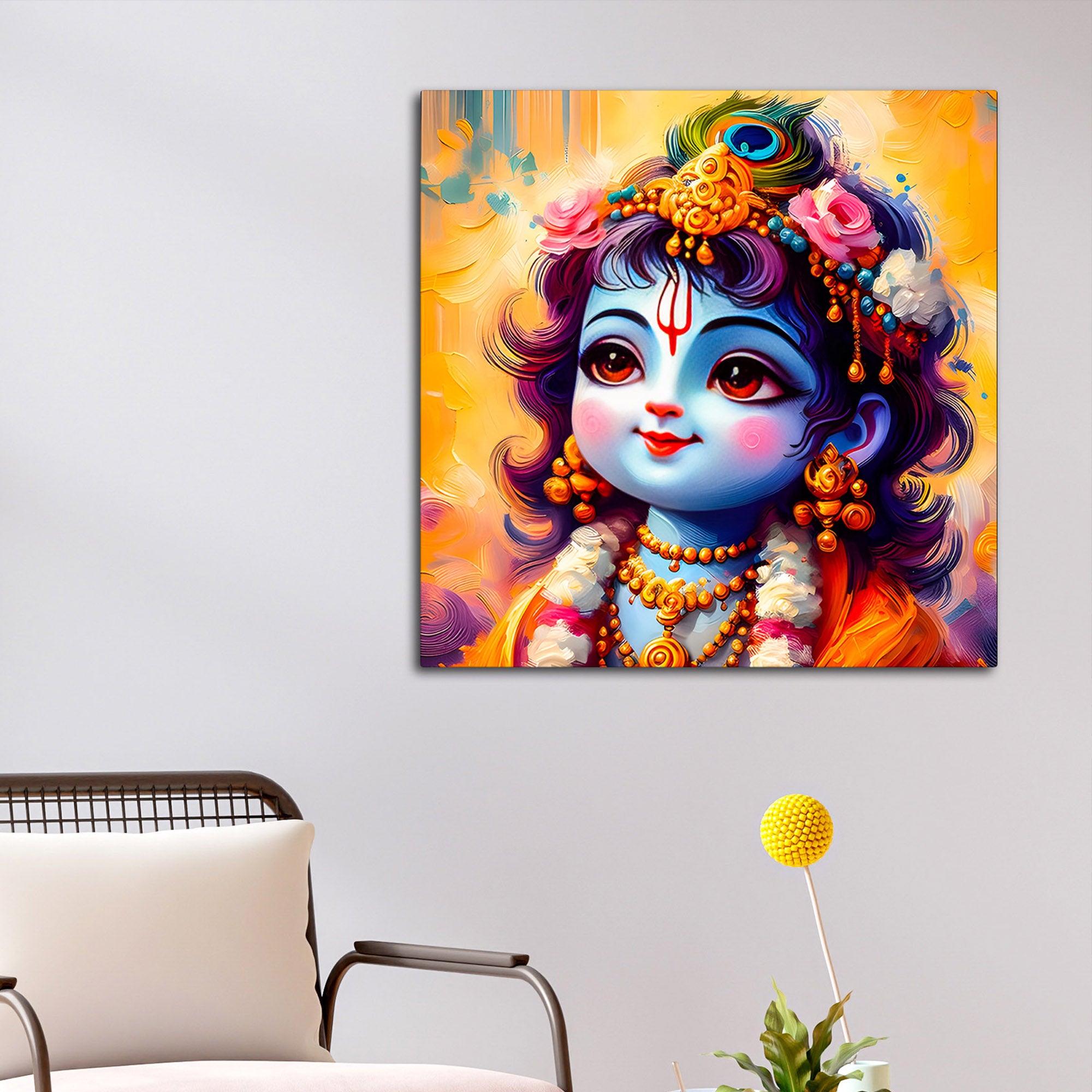 Adorable Little Krishna Canvas Wall Art Painting for Mandir & Living Room