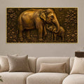 Adorable Mother and Baby Elephant Metallic Look 3D Canvas Wall Painting