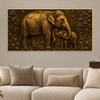 Adorable Mother and Baby Elephant Metallic Look 3D Canvas Wall Painting