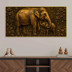Adorable Mother and Baby Elephant Metallic Look 3D Canvas Wall Painting