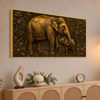 Adorable Mother and Baby Elephant Metallic Look 3D Canvas Wall Painting