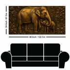 Adorable Mother and Baby Elephant Metallic Look 3D Canvas Wall Painting