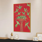 Adorable Parrots Eating Green Chillies Together Nature Inspired Canvas Wall Painting