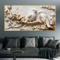 Adorable White Love Birds on Golden Blossom Branch 3D Canvas Wall Painting