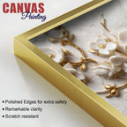 Adorable White Love Birds on Golden Blossom Branch 3D Canvas Wall Painting