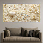 Adorable White Peacock with Ivory Blossom Garden 3D Canvas Wall Painting