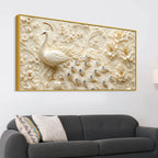 Adorable White Peacock with Ivory Blossom Garden 3D Canvas Wall Painting