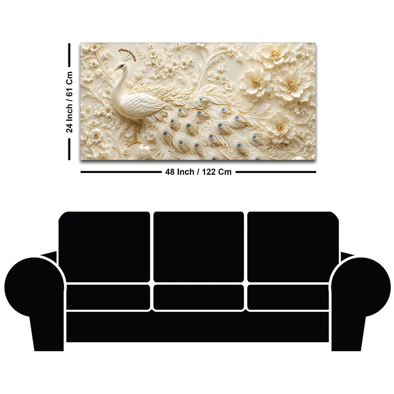 Adorable White Peacock with Ivory Blossom Garden 3D Canvas Wall Painting