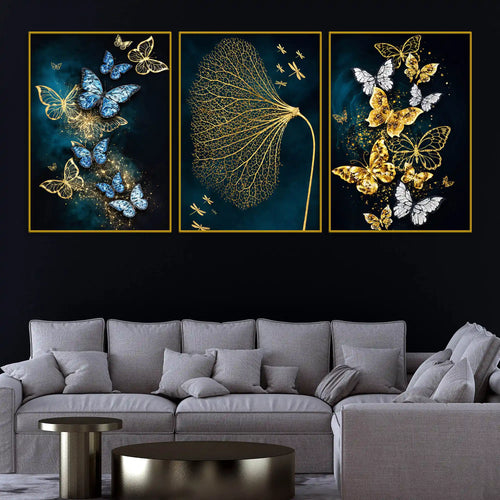 aesthetic-blue-gold-butterfly-floating-frame-crystal-wall-painting-set-of-3