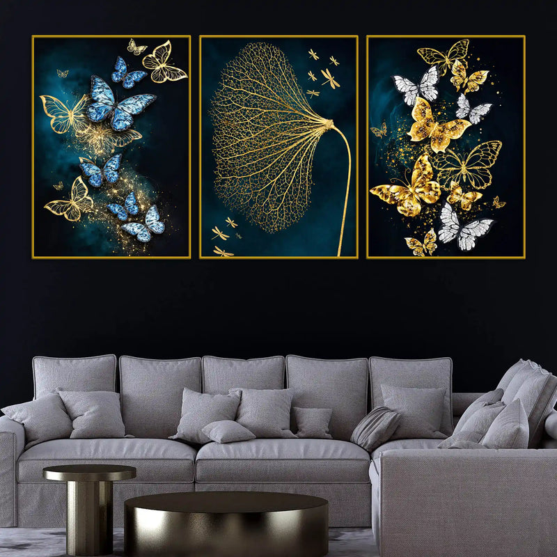 aesthetic-blue-gold-butterfly-floating-frame-crystal-wall-painting-set-of-3