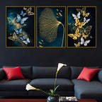 Aesthetic Blue & Gold Butterfly Floating Frame Crystal Wall Painting Set of 3