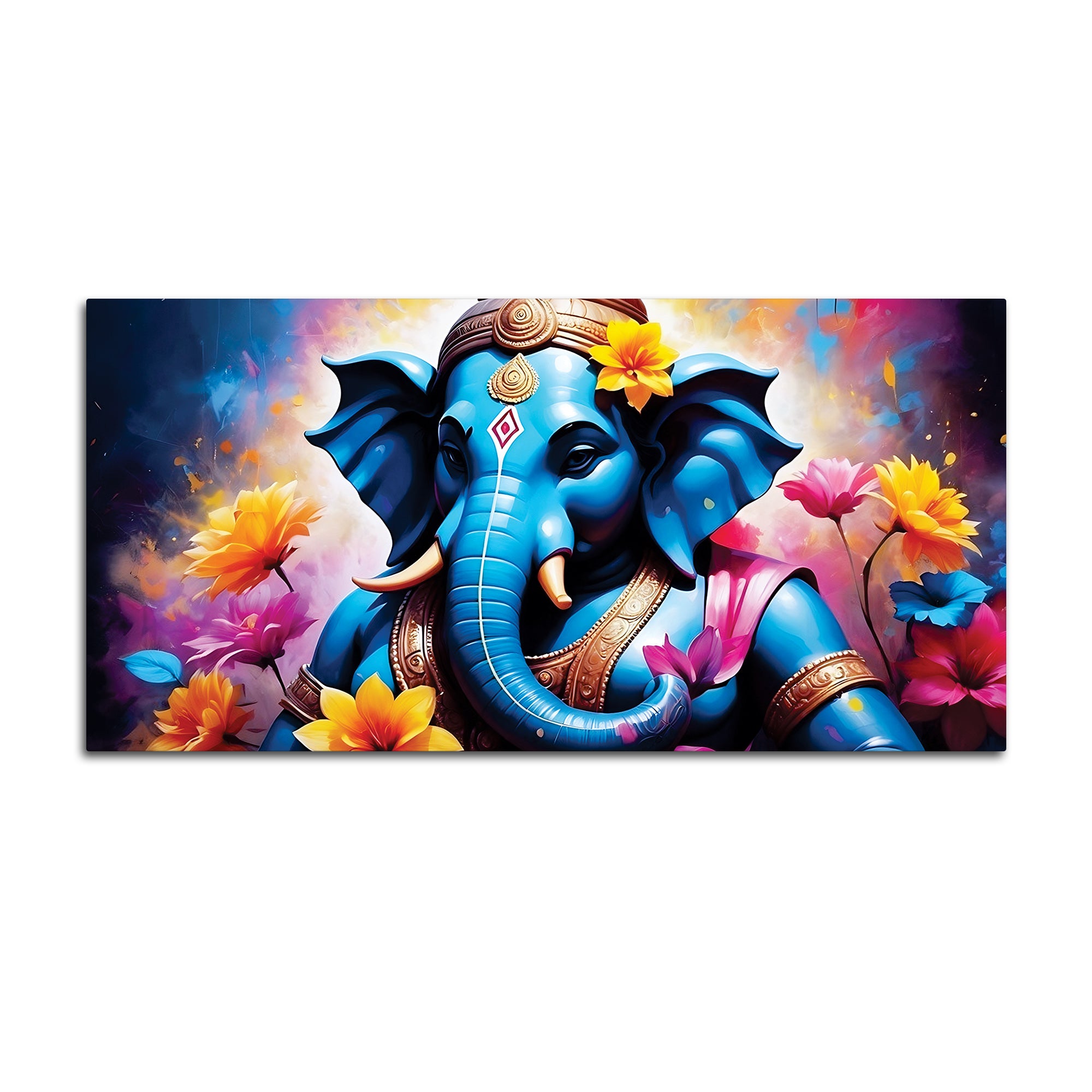 Aesthetic Blue Lord Ganesha with Floral Accents Canvas Wall Painting for Home & Office Decor – Modern Devotional Wall Art