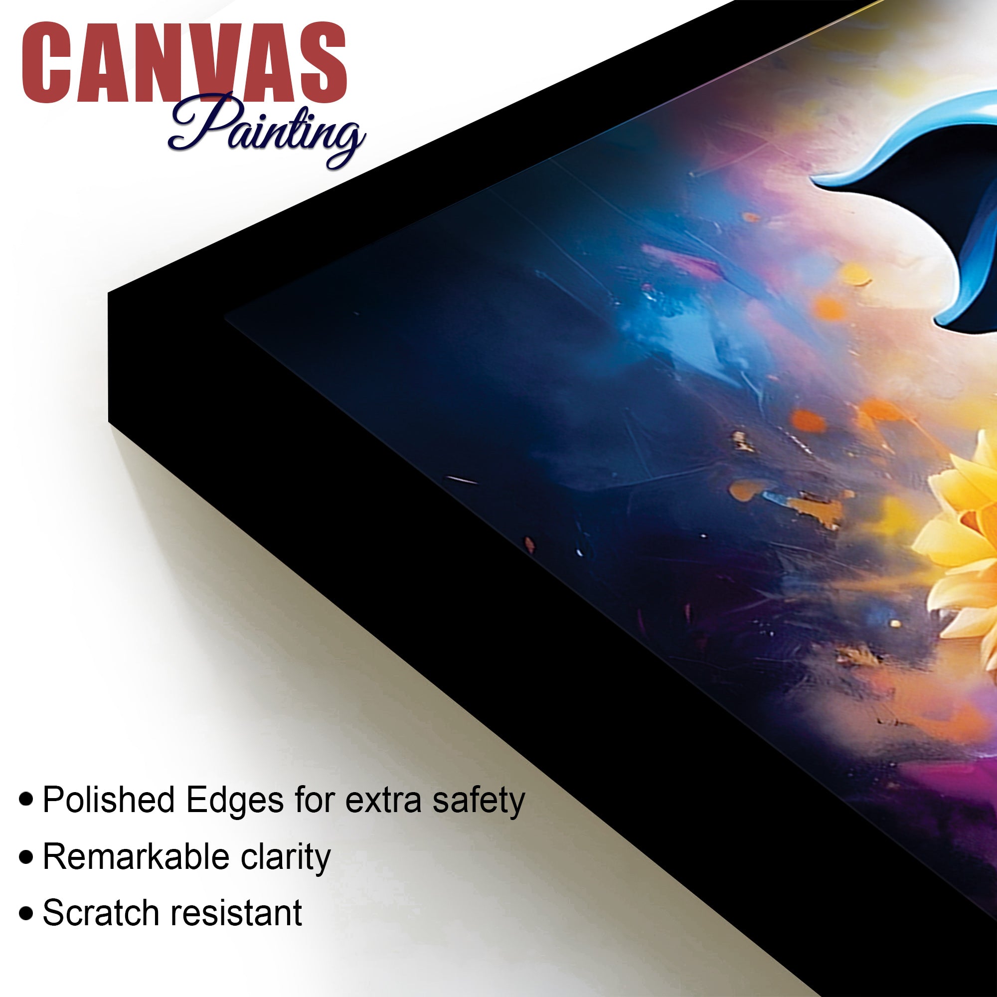 Aesthetic Blue Lord Ganesha with Floral Accents Canvas Wall Painting for Home & Office Decor – Modern Devotional Wall Art