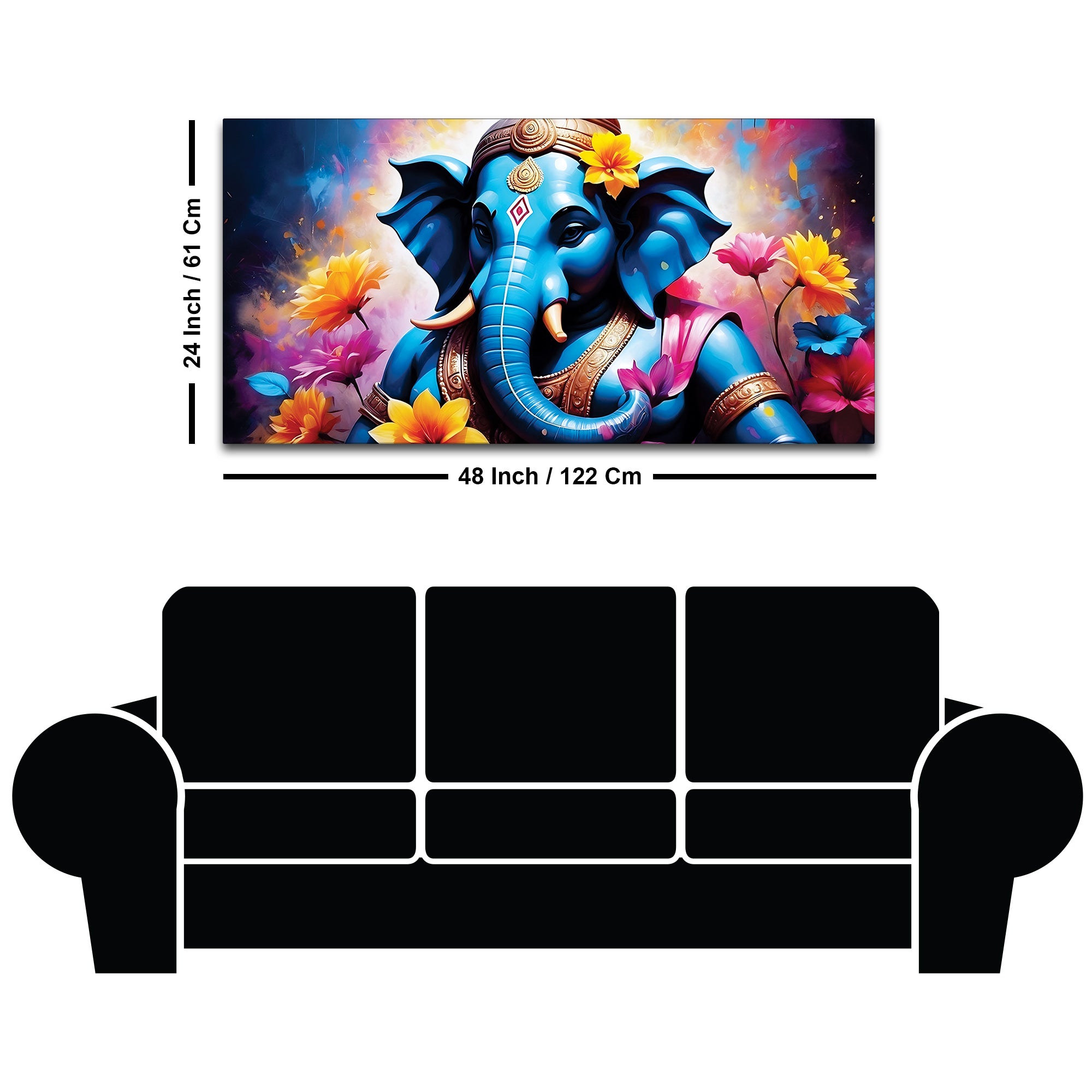 Aesthetic Blue Lord Ganesha with Floral Accents Canvas Wall Painting for Home & Office Decor – Modern Devotional Wall Art