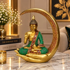 Aesthetic Golden Buddha Figurine Showpiece for Tabletop & Shelf Decoration