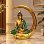 Aesthetic Golden Buddha Figurine Showpiece for Tabletop & Shelf Decoration