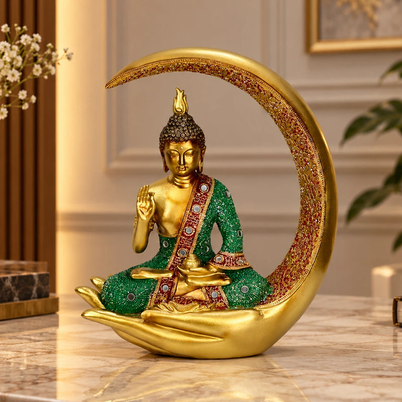 Aesthetic Golden Buddha Figurine Showpiece for Tabletop & Shelf Decoration