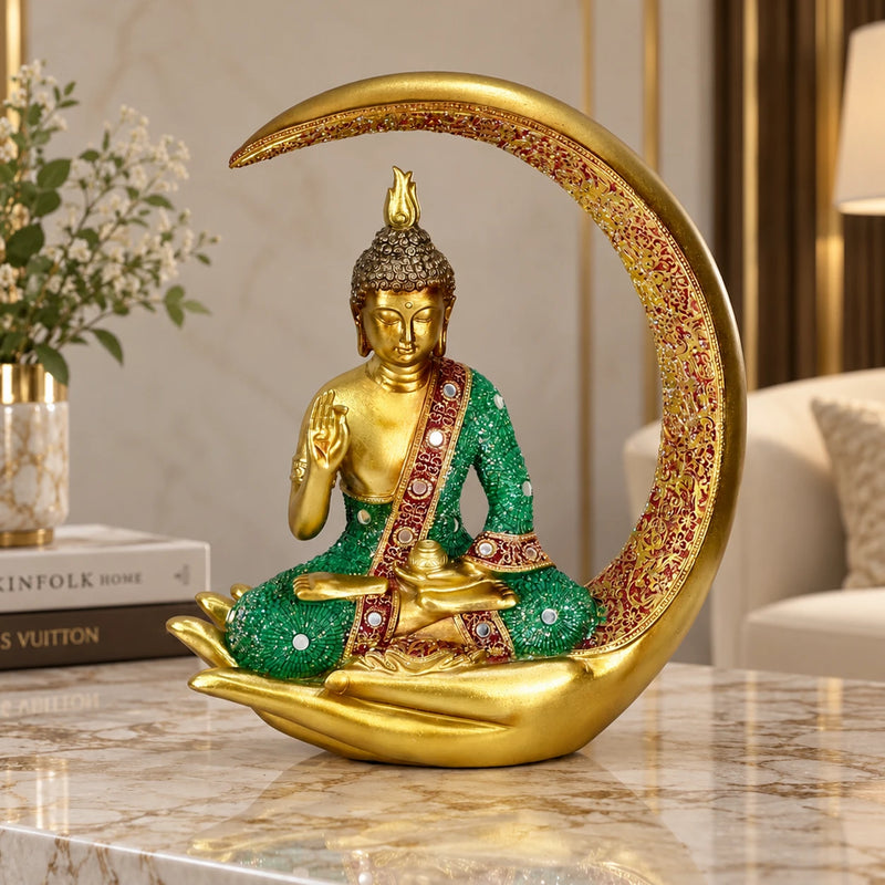 Aesthetic Golden Buddha Figurine Showpiece for Tabletop & Shelf Decoration