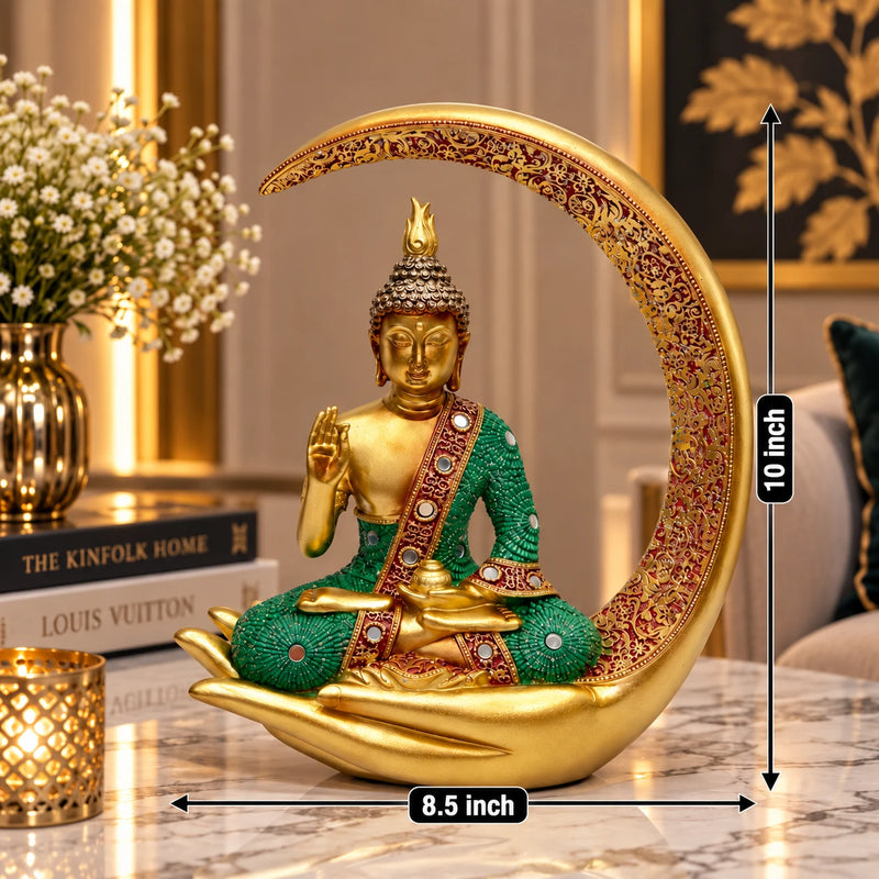 Aesthetic Golden Buddha Figurine Showpiece for Tabletop & Shelf Decoration