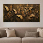 Aesthetic Golden Butterflies & Flowers Metallic Look 3D Canvas Wall Painting