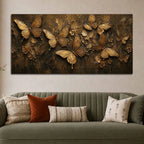 Aesthetic Golden Butterflies & Flowers Metallic Look 3D Canvas Wall Painting