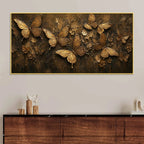 Aesthetic Golden Butterflies & Flowers Metallic Look 3D Canvas Wall Painting