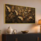 Aesthetic Golden Butterflies & Flowers Metallic Look 3D Canvas Wall Painting