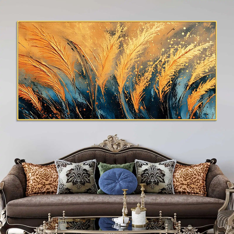 aesthetic-golden-wheat-feather-abstract-canvas-wall-painting