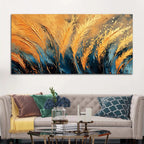 Aesthetic Golden Wheat Feather Abstract Canvas Wall Painting