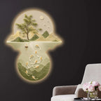 Aesthetic Koi Fish Mountain Landscape Premium Crystal Glass Backlit LED Wall Art