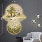 Aesthetic Koi Fish Mountain Landscape Premium Crystal Glass Backlit LED Wall Art