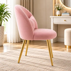 Aesthetic Pink Velvet Accent Chair with Bow Cushion & Golden Metal Legs