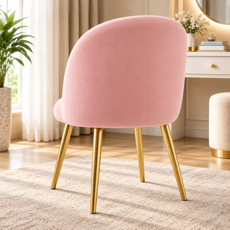 Aesthetic Pink Velvet Accent Chair with Bow Cushion & Golden Metal Legs