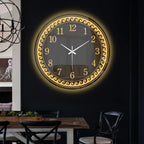Aesthetic Round LED Mirror Wall Clock with Golden Swirl Design
