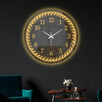 Aesthetic Round LED Mirror Wall Clock with Golden Swirl Design