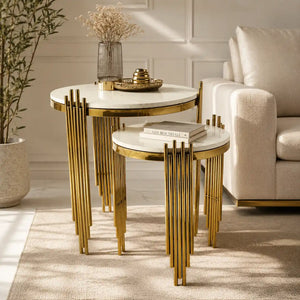 Aesthetic Round Nesting Table with Marble Top Set Of 2