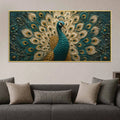Aesthetic Royal Blue & Gold Peacock 3D Bas-Relief Type Canvas Wall Painting