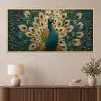Aesthetic Royal Blue & Gold Peacock 3D Bas-Relief Type Canvas Wall Painting