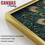 Aesthetic Royal Blue & Gold Peacock 3D Bas-Relief Type Canvas Wall Painting