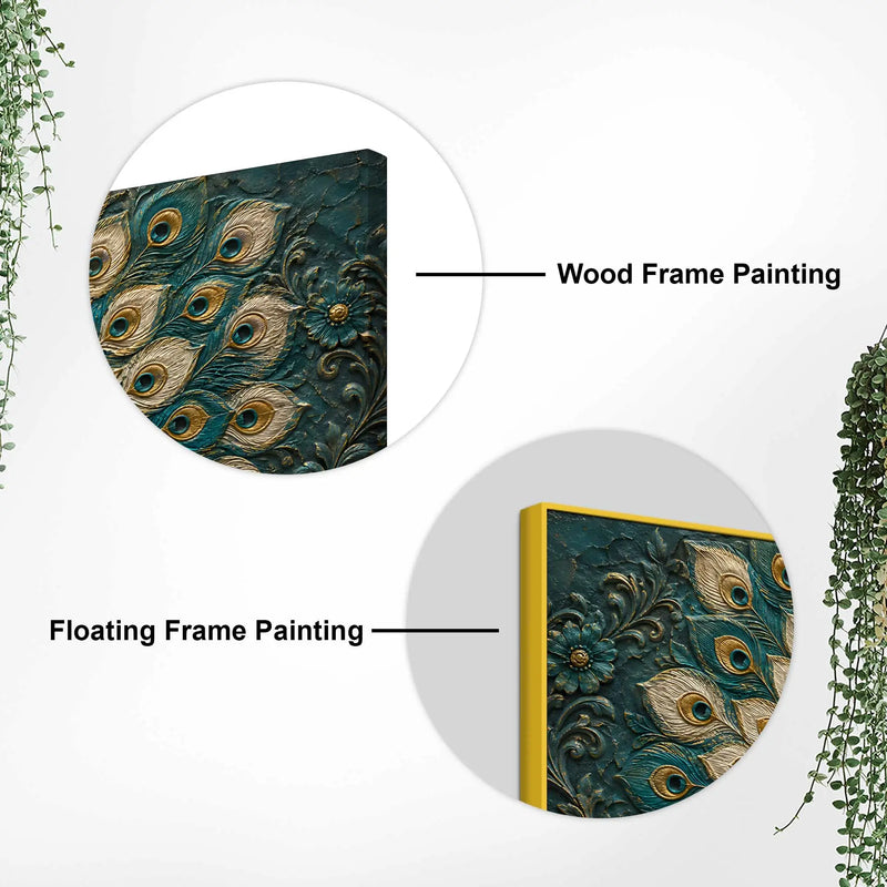 Aesthetic Royal Blue & Gold Peacock 3D Bas-Relief Type Canvas Wall Painting