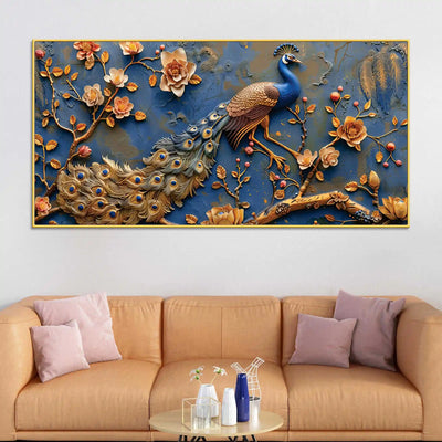 aesthetic-royal-peacock-among-golden-blossoms-canvas-wall-painting