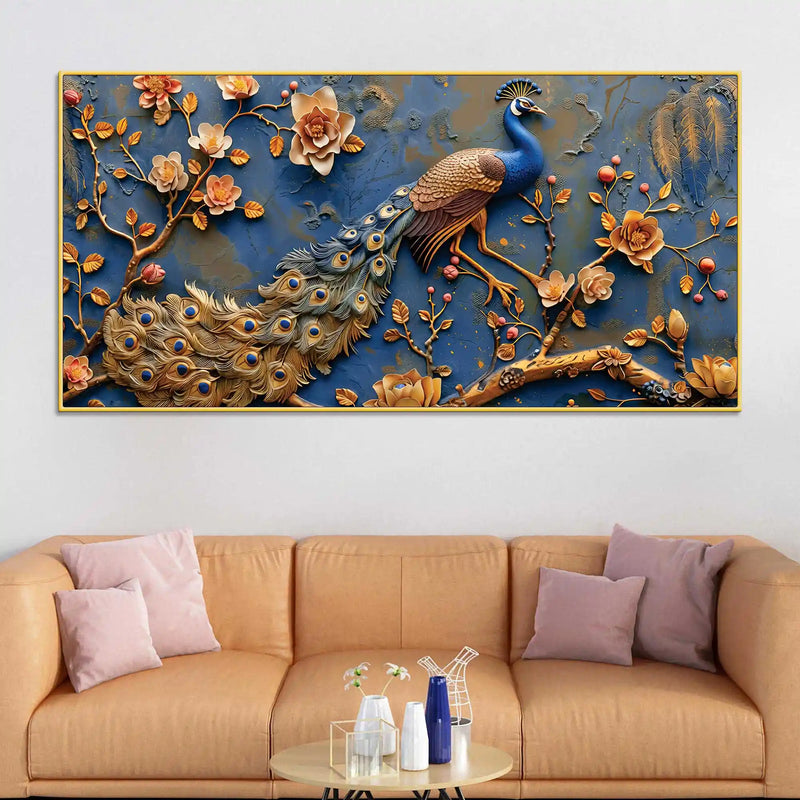 aesthetic-royal-peacock-among-golden-blossoms-canvas-wall-painting