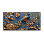 Aesthetic Royal Peacock Among Golden Blossoms Canvas Wall Painting