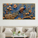 Aesthetic Royal Peacock Among Golden Blossoms Canvas Wall Painting