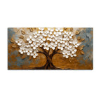 Aesthetic White Blossom Tree with Golden Leaves 3D Canvas Wall Painting